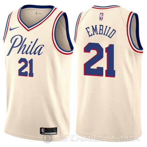 Camiseta Joel Embiid #21 Philadelphia 76ers Ciudad Crema - Haga un click en la imagen para cerrar